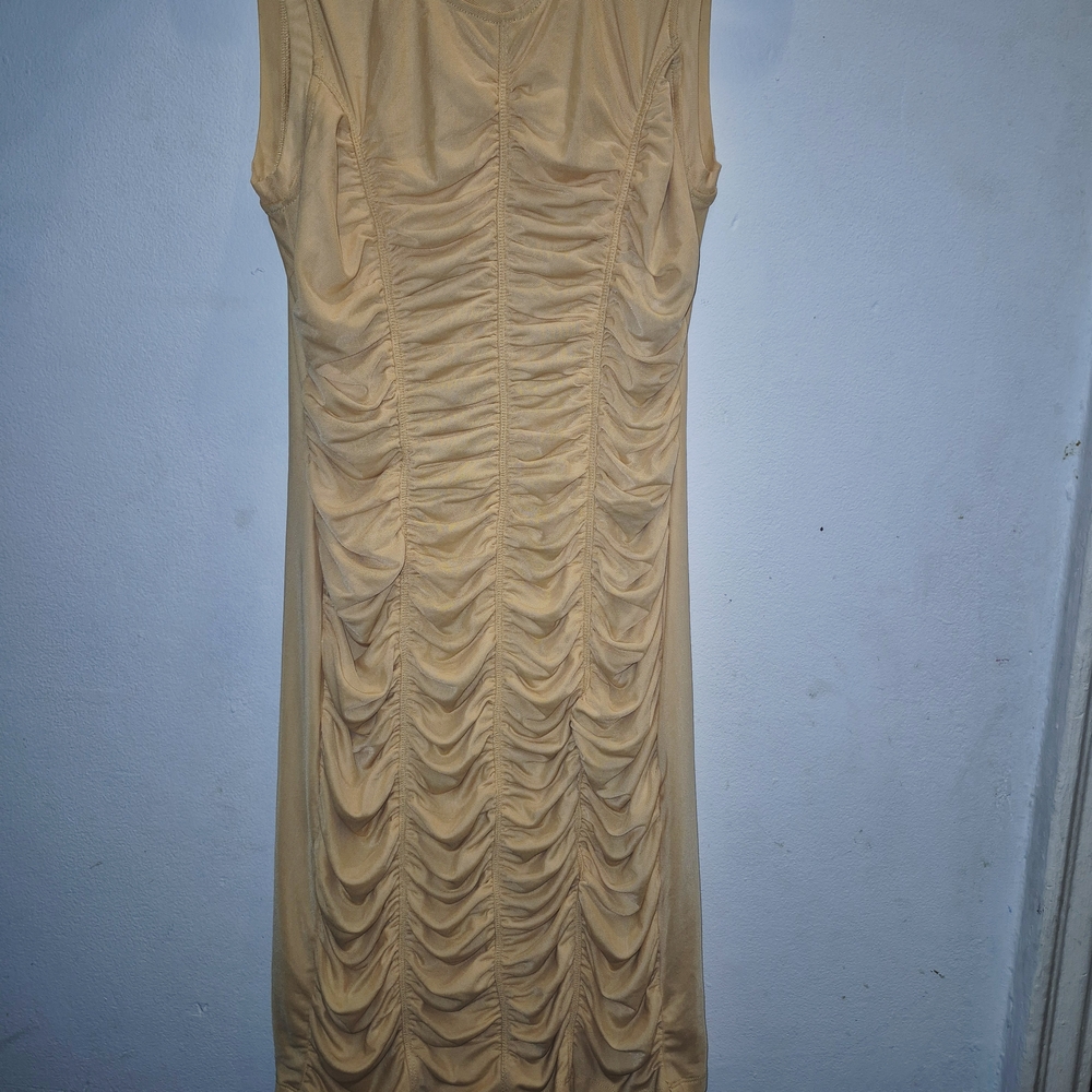 Elegant Tan Ruched Dress